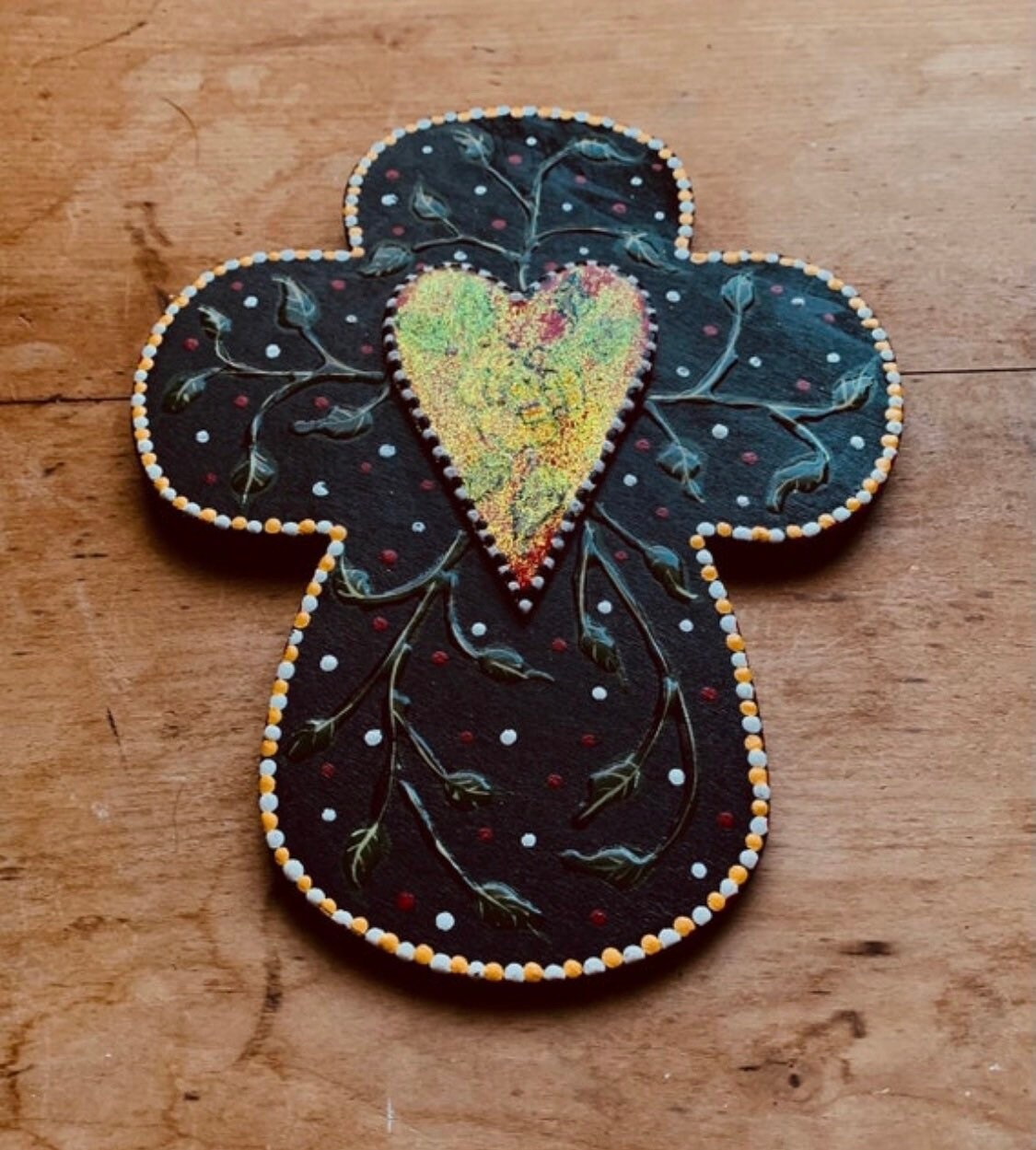 Rose Cross, Heart Cross, Hand Painted Cross, Folk Art Cross, Christian Gift, Wall Decor, Under