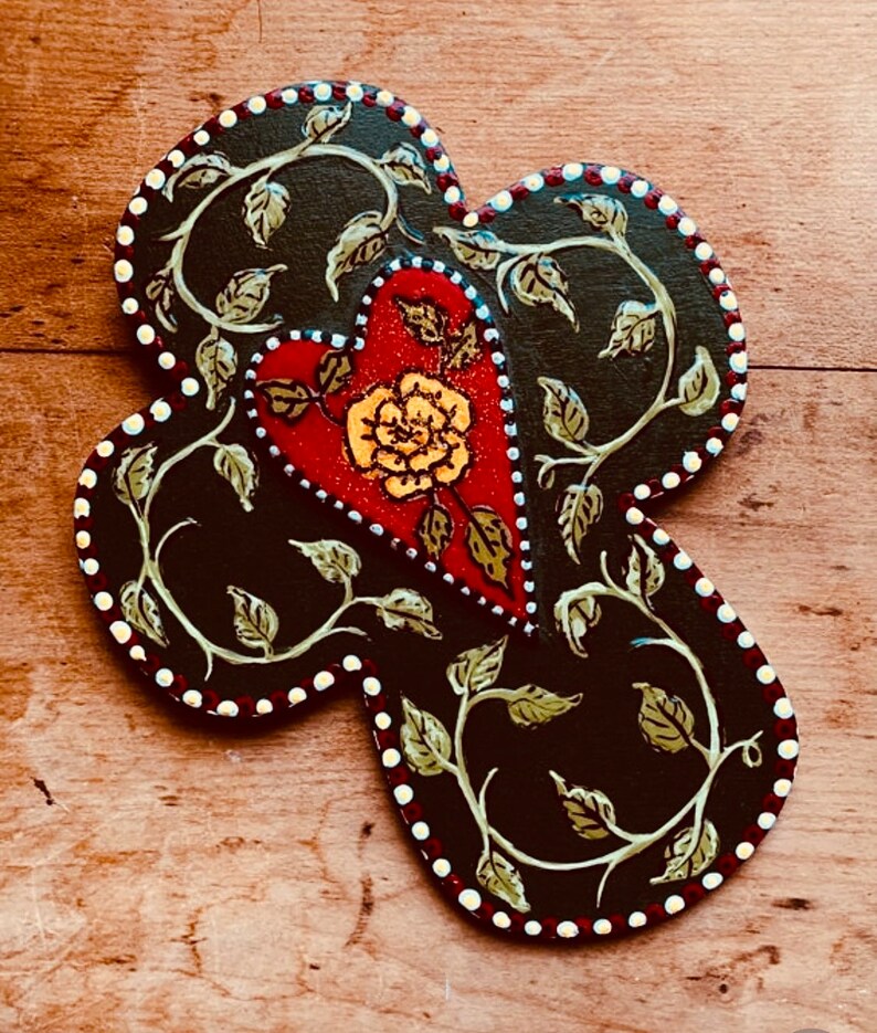 Rose Cross, Heart Cross, Hand Painted Cross, Folk Art Cross, Christian Gift, Wall Decor, Under