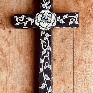 One of a kind, hand painted wood cross. religious gift, Christian gift FREE heart with this purchase