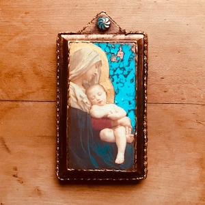 Blessed Mother and Baby Jesus Mini Shrine: Religious Folk Art Retablo