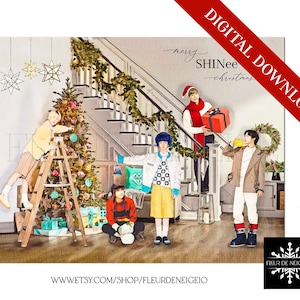 SHINee Kpop Onew Jonghyun Key Minho Taemin Christmas Art Print Watercolor Illustration painting drawing gift Digital Download