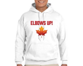 Elbows Up! Unisex Hoodie – Stand Strong, Canada - Designed and printed in Canada.