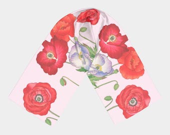 Japanese Woodblock Poppy Scarf by Blue Planet