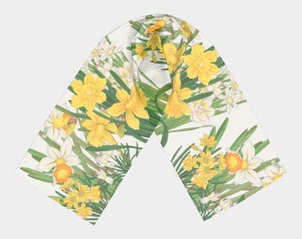 Japanese Woodblock Daffodil Scarf by Blue Planet