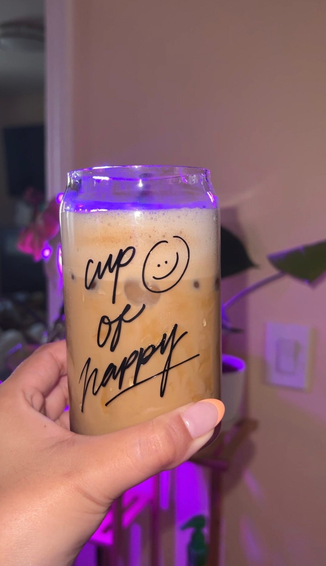 Cup of Happy Happy Cup Iced Coffee Cup Libbey Glass Can Glass Cup Gifts for Her Custom Cup Cute