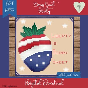 Berry Sweet Liberty Trio Patriotic Counted Cross Stitch PDF Pattern INSTANT DOWNLOAD