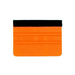 May include: Orange squeegee with a black felt edge. The squeegee has three raised lines on the surface.