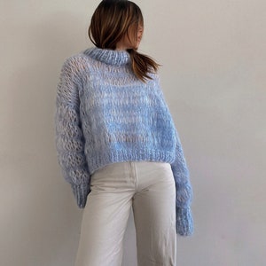Stickmönster i en storlek "Leo Moon Sweater" | Överdimensionerad mohairtröja | Medel | Direktnedladdning | Beskuren tröja