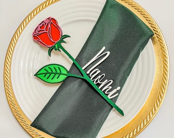 Wooden Valentine's Day Rose Place Setting, Place Card, Dinner Setting, Valentine's Gift, Mother’s Day Gift