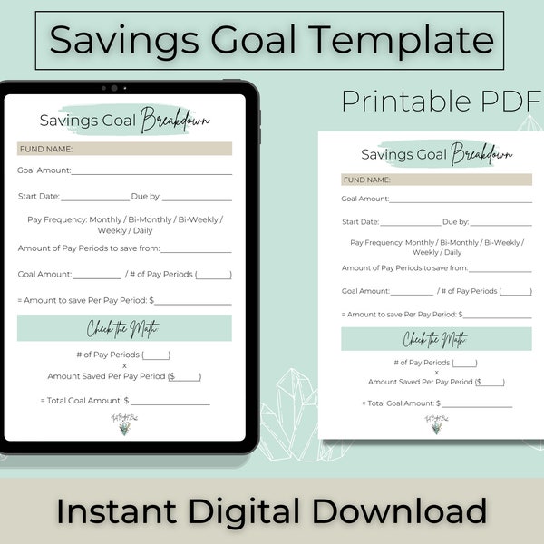 Savings Goal Template - Digital Download - Printable PDF