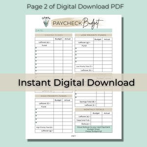 Paycheck Budget Template - DIGITAL DOWNLOAD - Printable PDF - Etsy