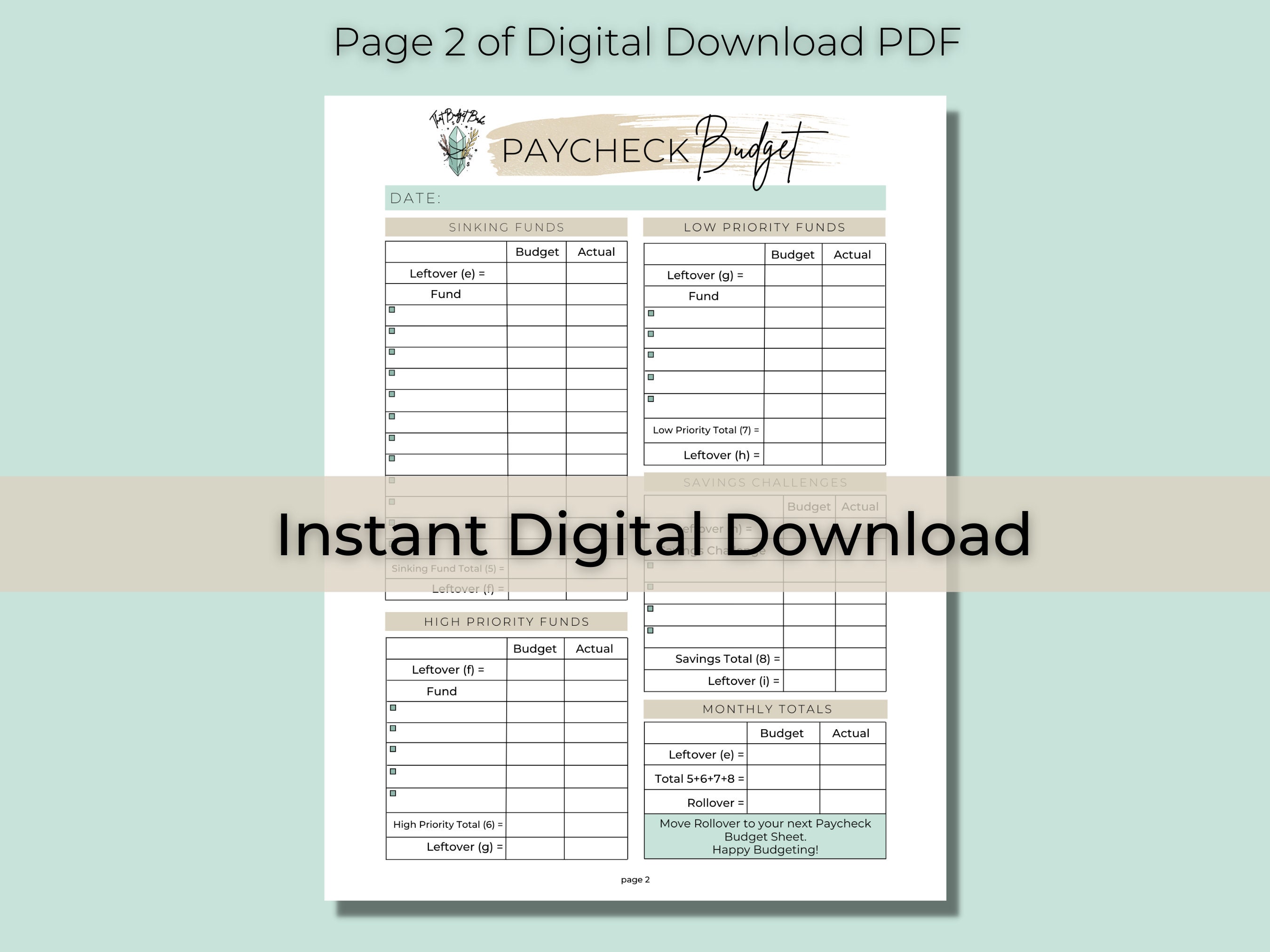 Paycheck Template.pdf Paycheck Budget Template - DIGITAL DOWNLOAD - Printable PDF - Etsy