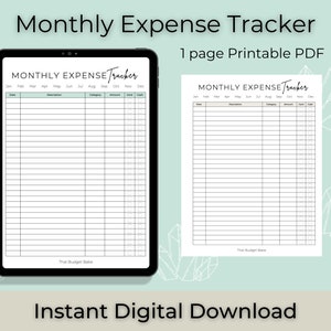 Puede incluir: Una descarga digital de un rastreador de gastos mensuales imprimible. El rastreador tiene columnas para la fecha, la descripción, la categoría, la cantidad, la tarjeta y el efectivo. El rastreador está diseñado para ayudar a las personas a realizar un seguimiento de sus gastos y presupuestar su dinero.