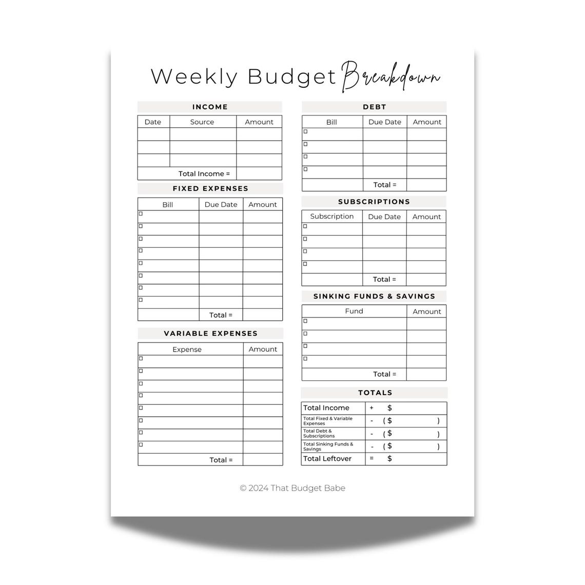 Weekly Budget Breakdown Pad for Weekly Budgeting and Weekly Paychecks ...