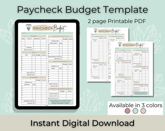 Paycheck Budget Template - DIGITAL DOWNLOAD - Printable PDF