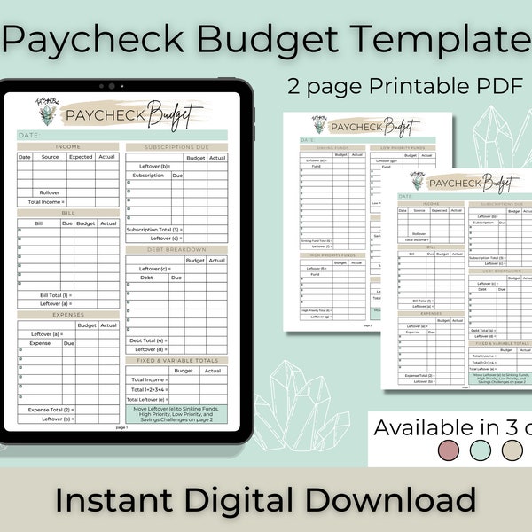 Paycheck Budget Template - DIGITAL DOWNLOAD - Printable PDF