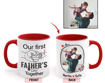 Custom Photo First Father's Day Coffee Mug Personalized Gift for New Dad Father's Day Gift New Father Gift First Bump/ Holding Hands/ Cheers