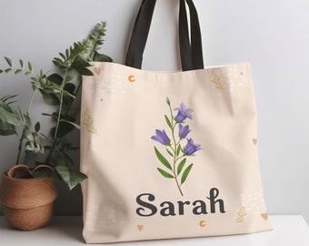 Personalized Birth Month Flower Tote Bag Custom Name Tote Bag for Women Floral Tote Bag Birthday Gift for Her Mother's Day Gift for Mom