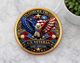 Custom US Veteran Metal Coin In God We Trust 250 Years Of Blessings American Flag Eagle Veteran Keepsake Independence Freedom Veteran's Day
