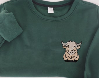 Embroidered Highland Cow Sweatshirt, Cute Highland Cow Shirt, Scottish Cattle Sweatshirt Hoodie, Embroidery Gift for Cow Lover Animal Lover