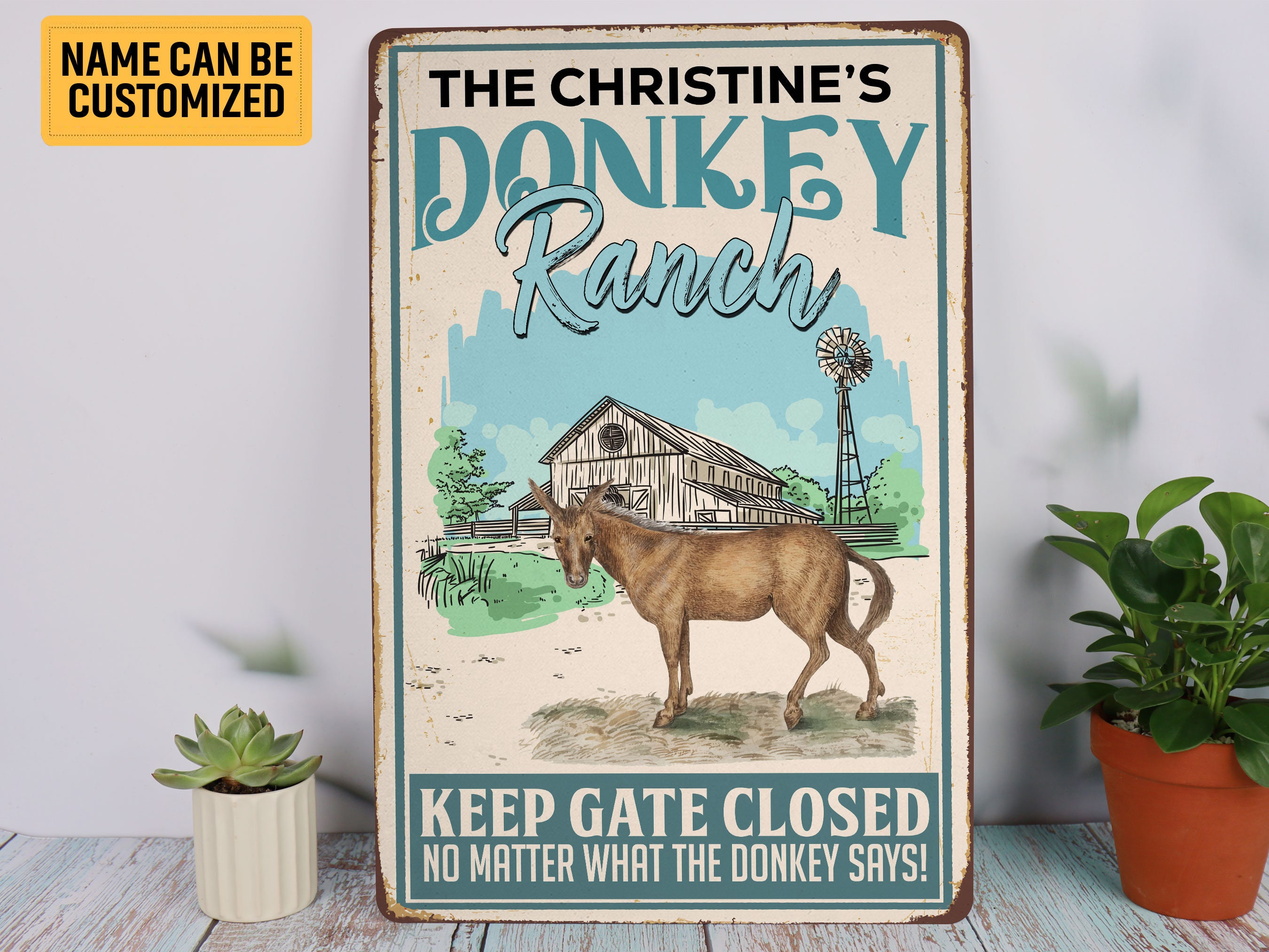 Donkey Rodeo Sign Personalized Donkey Ranch Metal Sign Vintage Donkey Farm Sign Custom ...
