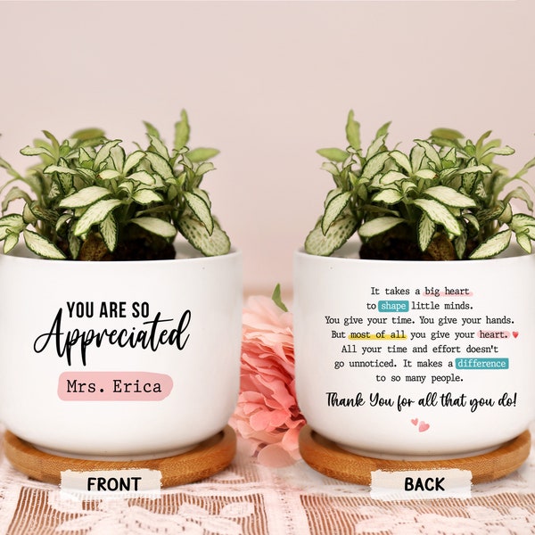 Personalized You Are So Appreciated Teacher Plant Pot Custom Planter Ceramic Flower Pot End Of Year Teacher Gift Thank You Gift for Teacher
