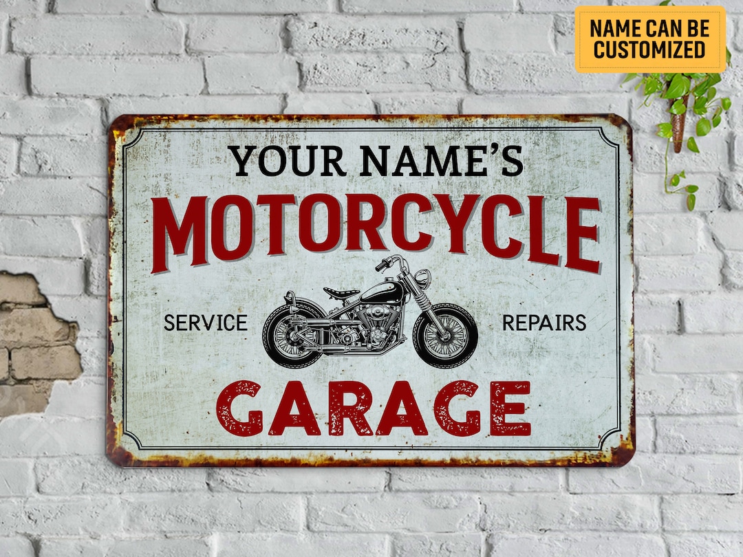 Personalized Motorcycle Garage Metal Sign Custom Motorcycle Workshop ...