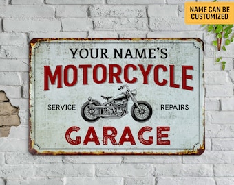Personalized Motorcycle Garage Metal Sign Custom Motorcycle Workshop Sign Classic Biker Gift Man Cave Motorbike Garage Decor Workshop Decor