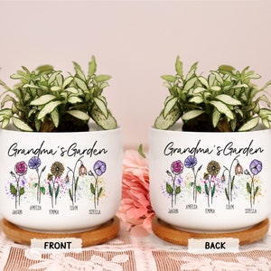 Custom Kids Name Grandma's Garden Plant Pot Ceramic Flower Pot Mini Planter, Personalized Gift for Grandmother, Birthday Gift, Grandma Gift