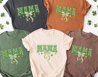 Camiseta con lazo y trébol para mamá, ideal para el Día de San Patricio, ideal para el Día de Irlanda, ideal para mamás con la suerte, ideal para el Día de San Patricio.