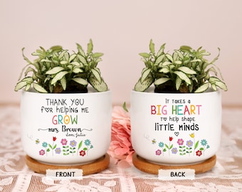 Personalized Teacher Gift Thank You Teacher Ceramic Plant Pot Mini Planter Flower Pot End Of Year Appreciation Gift for Teacher 2-Side Print