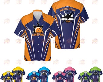 Camisa hawaiana de bolos Kingpins personalizada, camisa de bolos personalizada para equipo, regalo para jugador de bolos, camisa Aloha de manga corta con botones