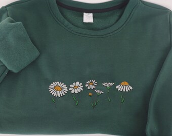 Sudadera con bordado de margaritas, Camiseta con bordado de margaritas, Regalo para ella, Regalo para amantes de las margaritas, Regalo para amantes de las flores, Sudadera con capucha y cuello redondo para mujer