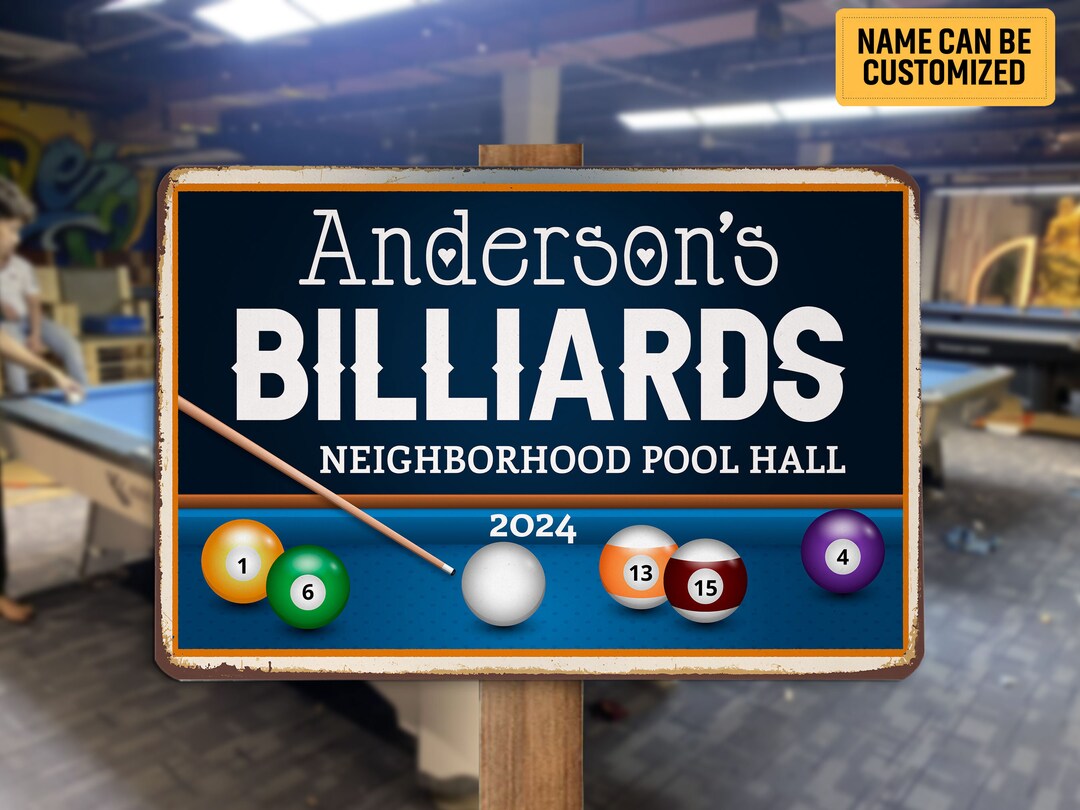 Personalized Billiards Neighborhood Pool Hall Metal Sign Custom ...