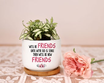 Best Friend Plant Pot Mini Planter Flower Pot Holder We Will Be Friends Until We’re Old Funny Gift for Best Friend Bestie Birthday BFF Gift