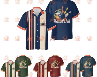 Camisa hawaiana de bolos personalizada, camisa de bolos personalizada para equipo, regalo divertido para jugador de bolos, manga corta con botones, estilo Aloha, retro, vintage