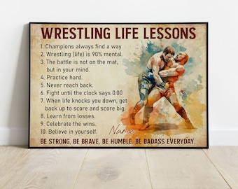 Lecciones de vida en la lucha libre. Póster personalizado con nombre. Impresión en lienzo. Arte de pared. Decoración para clubes. Decoración para habitaciones. Regalo vintage para amantes de las artes marciales y luchadores.