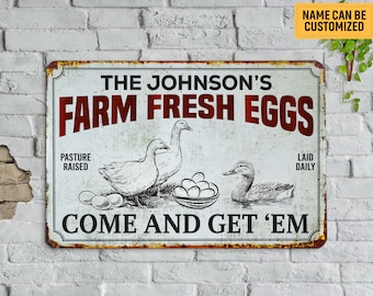 Personalizado granja huevos frescos pato granja metal signo personalizado quack casa signo pato signo granjero regalo clásico granja signo granja decoración granja decoración