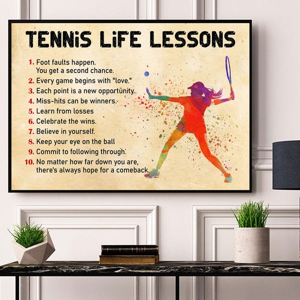 Tennis Life Lessons Tennis Poster Canvas Vintage Print Tennis Wall Art Room Decor Gift for Tennis Player Tennis Girls Men Women Sports Lover