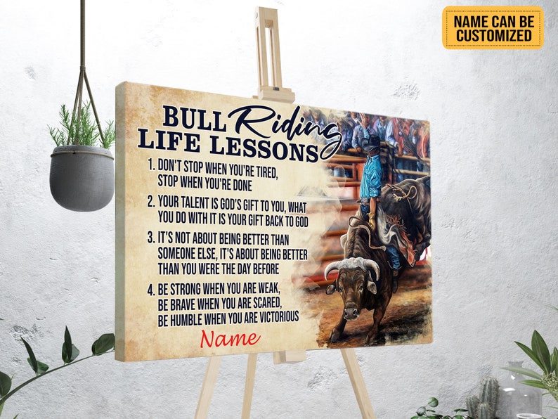 Bull Riding Life Lessons Personalized Bull Riding Poster Canvas Print ...
