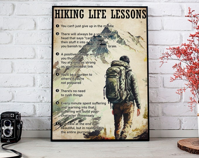 Hiking Life Lessons Poster for Men Women Hiking Canvas Print Wall Art Room Decor Inspiration Gift for Hiker Mountain Hiking Lover Team Club