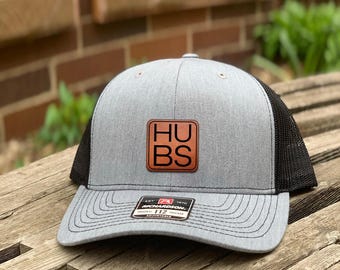 Engraved Leather Patch Husband Wife Trucker Hat, Funny Couple Hats, Baseball Cap, Wife Husband Gift, Wedding Anniversary Gift for Him Her