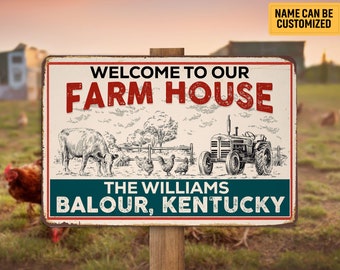 Personalized Farm House Metal Sign Welcome Farm Sign Custom Gift for Farmer Farmhouse Sign Farming Art Indoor Outdoor Decoration Classic