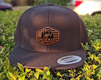American Flag Bear Dad Snapback Hat, Leather Patch Hunting Dad Hat, Patriotic Father Baseball Cap, Birthday Fathers Day Gift Patriot Day Cap