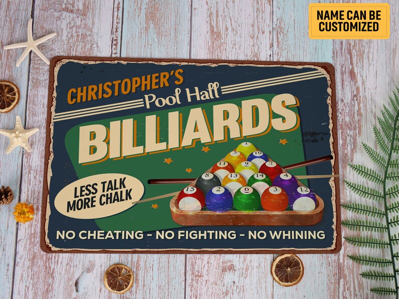 Personalized Pool Hall Billiards Metal Sign Vintage Billiards Sign ...