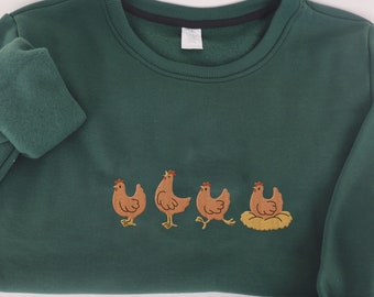 Embroidered Chicken Sweatshirt, Embroidery Funny Chicken Shirt, Farm Gift, Farmer Crewneck Sweatshirt, Chicken Lover Gift, Country Hoodie