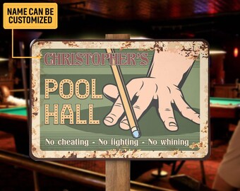 Personalized Pool Hall Billiards Club Metal Sign, Billiards Sign Art, Custom Gift for Billiards Player Billiards Lover, Billiards Room Decor