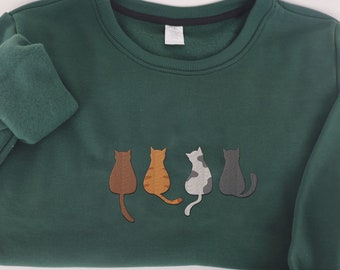 Embroidered Cats Sweatshirt 2D Crewneck Sweatshirt For Women Cute Cats Shirt Cat Mom Sweatshirt Cat Mom Gift Cat Lovers Gift for Pet Owners