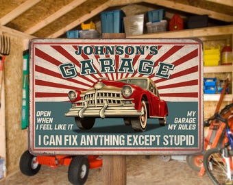 Personalized Garage Metal Sign, My Garage My Rules Retro Garage Sign, Funny Gift for Husband, Dad Workshop Decor, Man Cave Garage Decor
