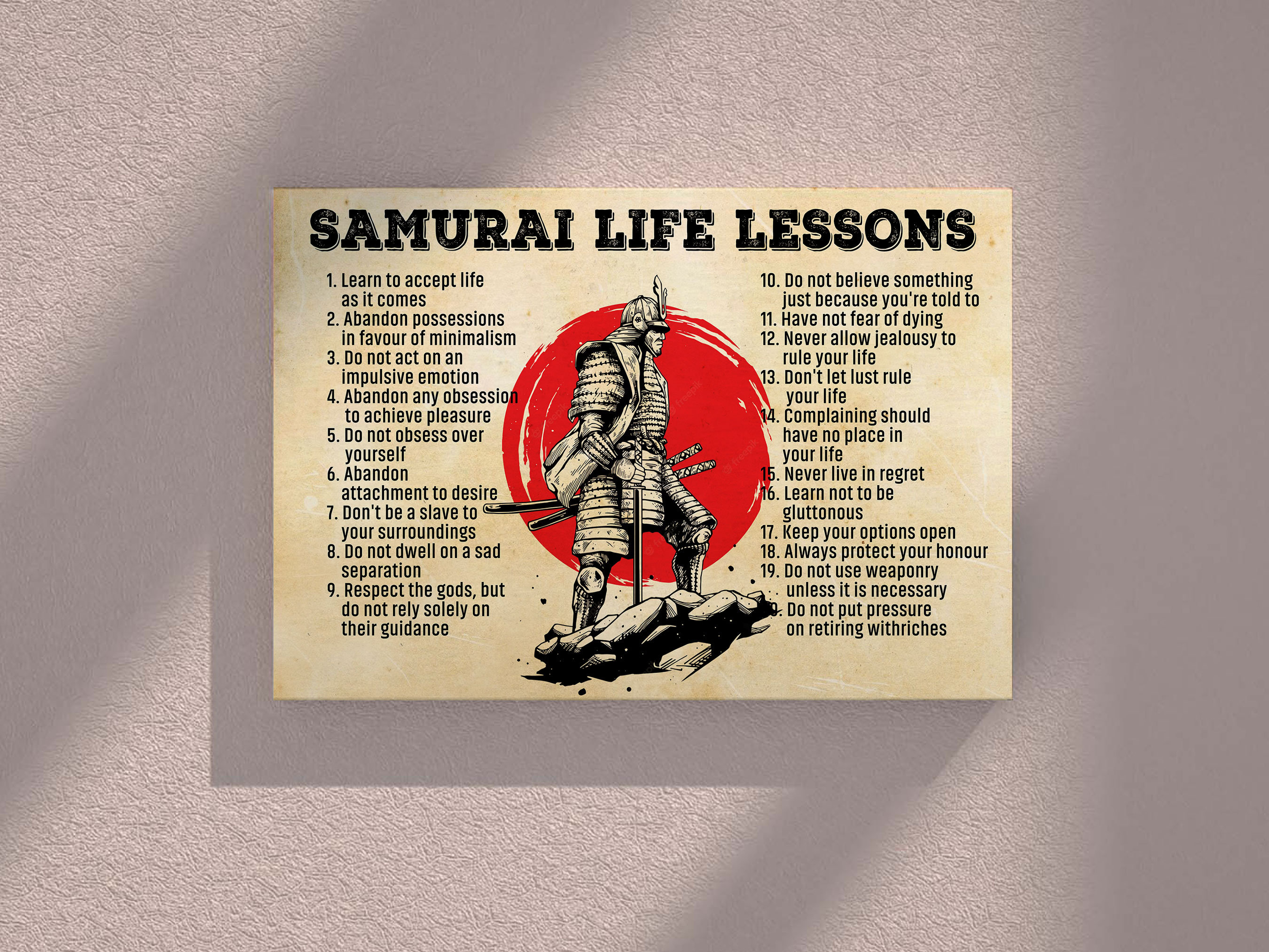 Samurai Life Lessons Poster Samurai Canvas Print Vintage Japanese ...